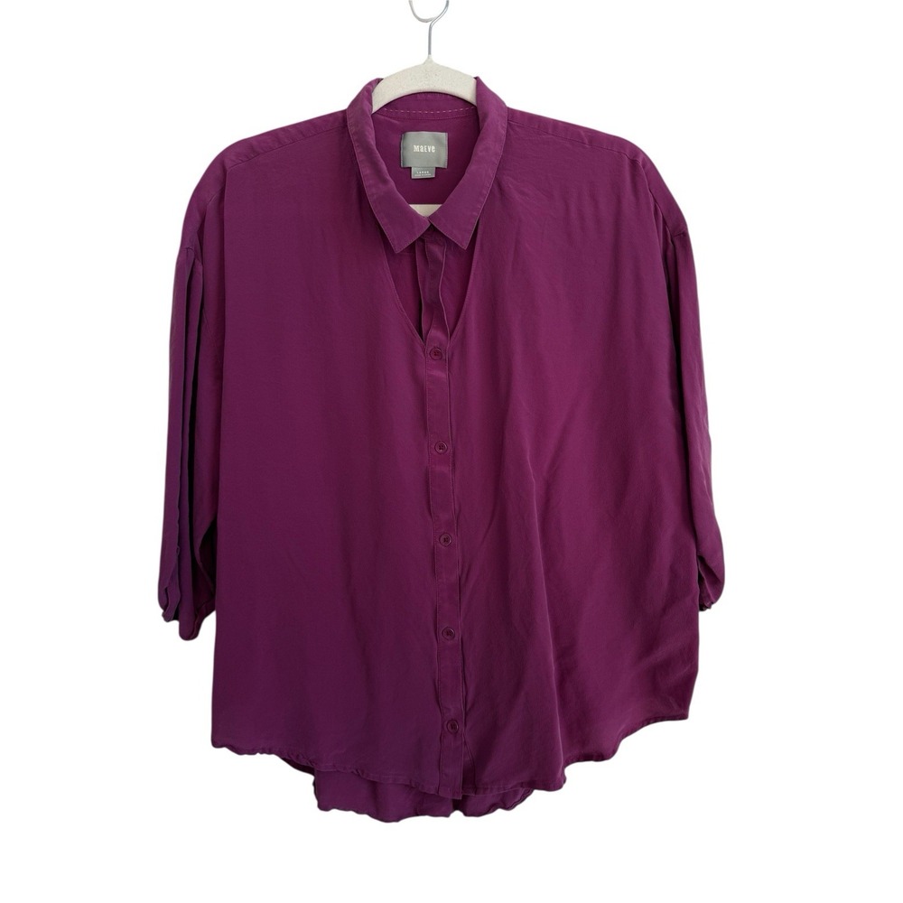 Maeve Anthropologie Silk Blouse Women's Large Magenta Cut Out Long Sleeve Career - Picture 1 of 11